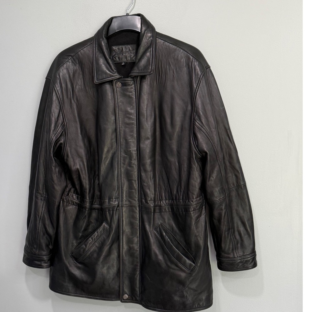 Brandini Le Collezioni Black Lamb Leather Car Coat Mens Large Full Zip Jacket